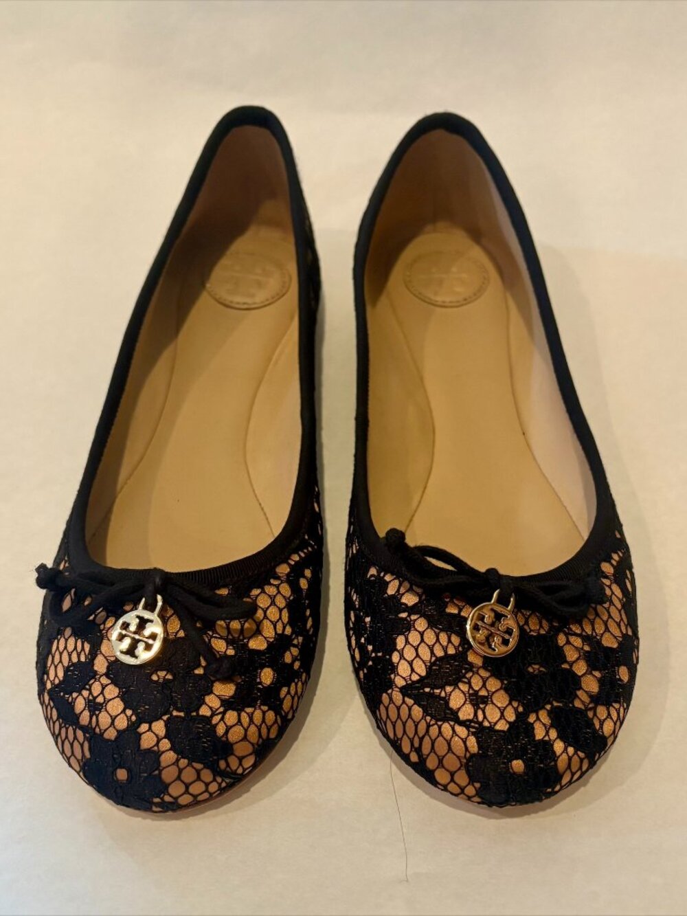 Tory Burch Black Nude Lace Overlay Ballet Flats Size 9 NWOT